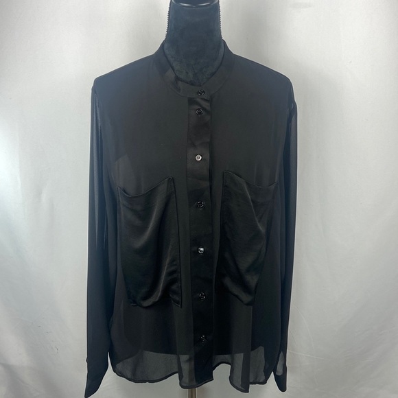 Zara Tops Zara Sheer Black Chiffon Button Down Dress Shirt Poshmark
